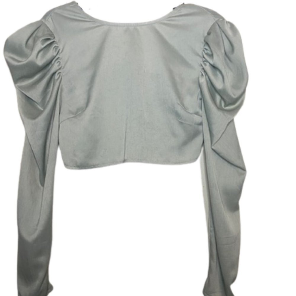 Missguided Mint Crop Top with Puff Sleeves Size 8 NWT